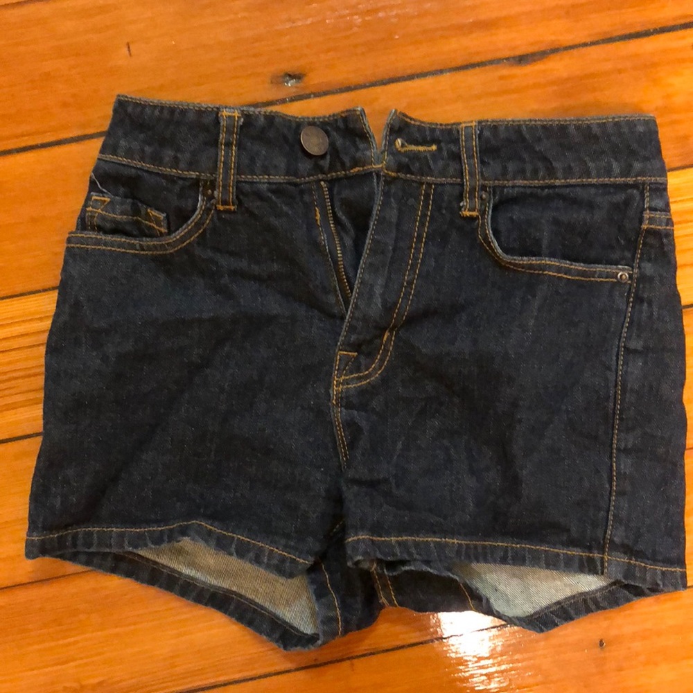 High waisted dark blue denim shorts